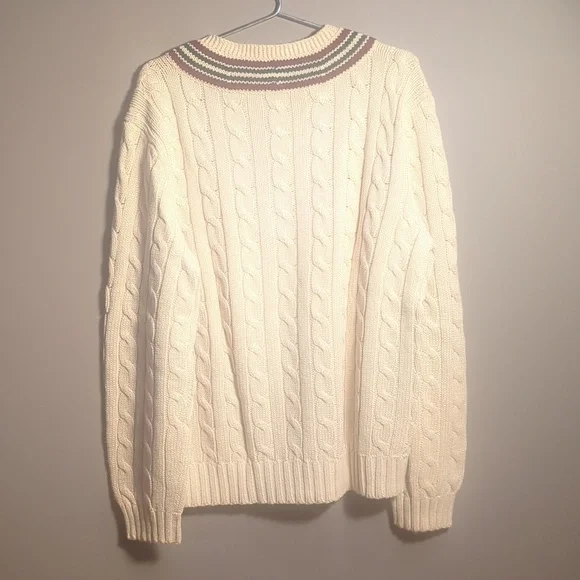 Ralph Lauren Cream V-Neck Cable Knit Sweater